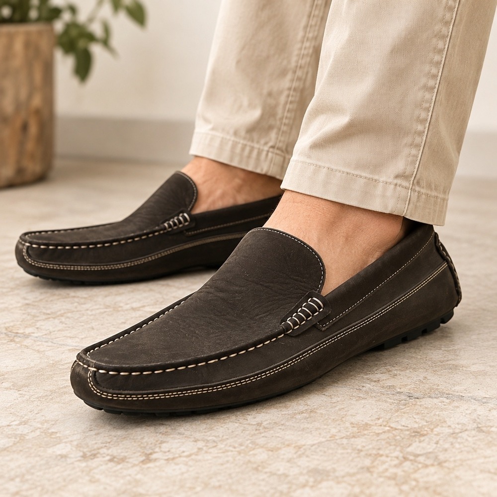 Giorgio Brutini Mens Brown Leather Driving Loafers Slip On Shoes Size 12M Preppy